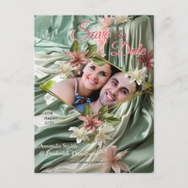 Cartão Postal De Anúncio Verde, Névoa, Esfregões de Seda e Flores de Pinkis