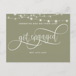 Cartão Postal De Anúncio Verde Salvia, Luzes de Corda, Fiquei Noiva, Noivad