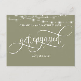 Cartão Postal De Anúncio Verde Salvia, Luzes de Natal, Ficou Noiva, Noivado