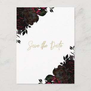 Cartão Postal De Anúncio Vermelho Escuro & Floral Preto Gótico Salvar a Dat