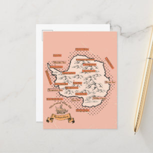 Cartão Postal De Anúncio Viagem mapa ilustrado Antártico