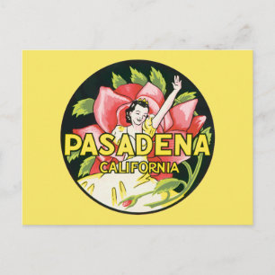 Cartão Postal De Anúncio Viagens vintage, Pasadena Califórnia, Senhora e R