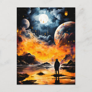 Cartão Postal De Anúncio Viajante Astronauta Jornada Horizonte Cósmico