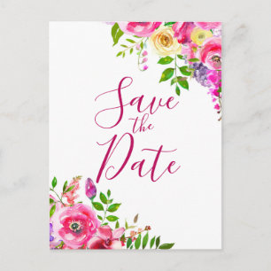 Cartão Postal De Anúncio Vibrante Floral Ousada Rosa Primavera Salve a Data