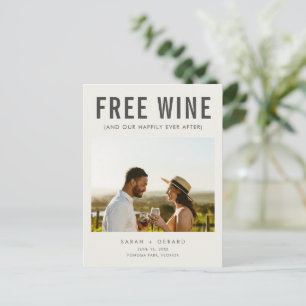 Cartão Postal De Anúncio Vinho Grátis (e Nosso Felizes Para Sempre) Casamen