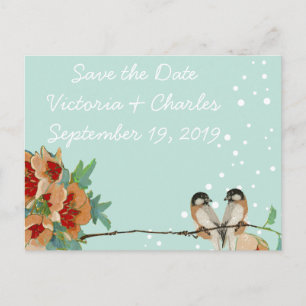 Cartão Postal De Anúncio Vintage Amor de Pássaro Cerejeira em Flor Rosa Pês