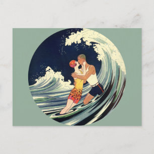 Cartão Postal De Anúncio Vintage Art Deco Amantes Beija Casamento Salve a D