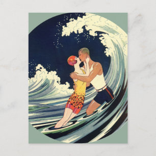 Cartão Postal De Anúncio Vintage Art Deco Lovers, Casamento Salvar a Data