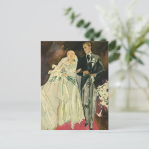 Cartão Postal De Anúncio Vintage Art Deco Wedding Newlyweds Salvar Data