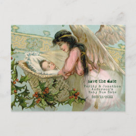 Cartão Postal De Anúncio Vintage Bebê Data de Vencimento Texto Anjo de Nata