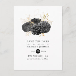 Cartão Postal De Anúncio Vintage Black & Dourado Floral Wedes Salvar a Data