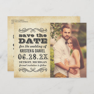 Cartão Postal De Anúncio Vintage Black Flourish Photo Save the Date