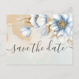 Cartão Postal De Anúncio Vintage Blue floral Salve a data de lançamento Pos
