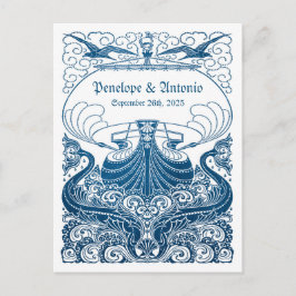Cartão Postal De Anúncio Vintage Blue Foil Casamento Salva a Data