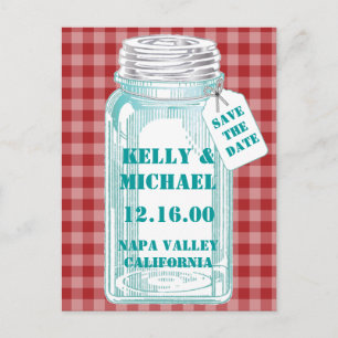 Cartão Postal De Anúncio Vintage Canning Jar Red Gingham Design