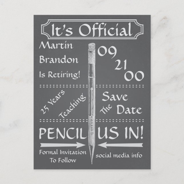 Cartão Postal De Anúncio Vintage Chalkboard Style Retirement Salvar Data (Frente)