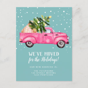 Cartão Postal De Anúncio Vintage, cor-de-rosa, árvore de Natal de caminhão