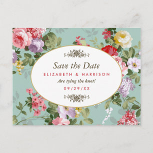 Cartão Postal De Anúncio Vintage Floral Garden Botanical Save The Date (Vin