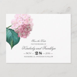 Cartão Postal De Anúncio Vintage Floral Pink Hydrangea Salvar Data