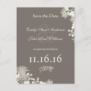 Cartão Postal De Anúncio Vintage Flower Save the Date Driftwood Cinza