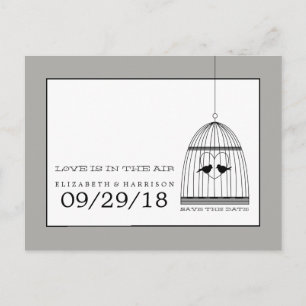 Cartão Postal De Anúncio Vintage Heart Birdcage Casamento Salve A Data