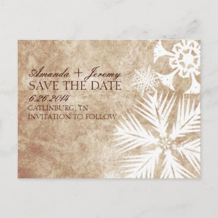 Cartão Postal De Anúncio Vintage Ivory e White Snowflakes salvam a data