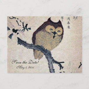 Cartão Postal De Anúncio Vintage Japan Owl Salve a Data