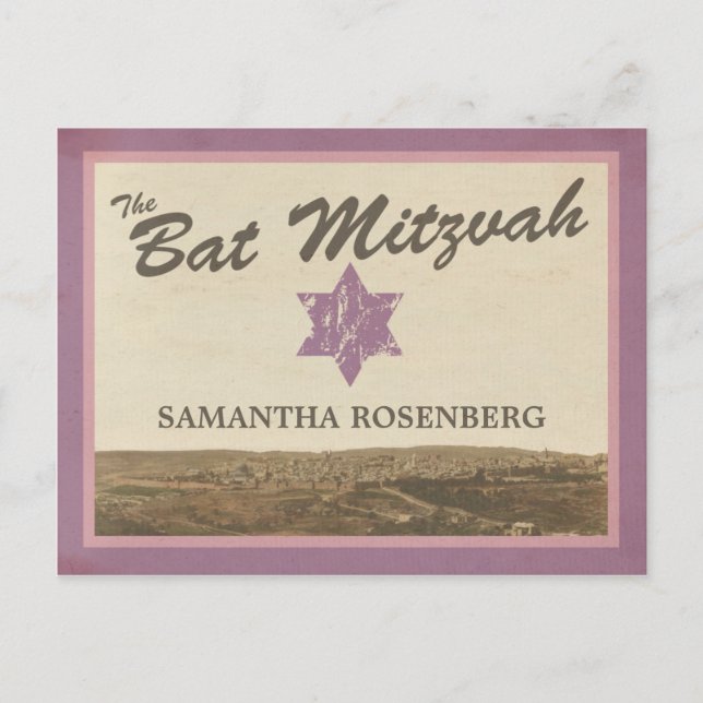 Cartão Postal De Anúncio Vintage Jerusalem Bat Mitzvah Salva A Data Postca (Frente)