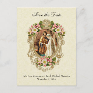 Cartão Postal De Anúncio Vintage Lace Tradicional Casamento Católico