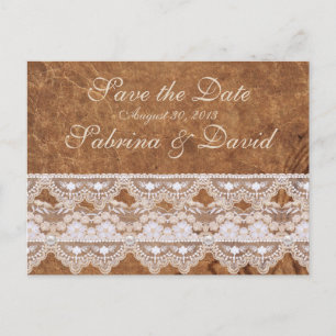 Cartão Postal De Anúncio Vintage Leather and Lace Save Date Postcard
