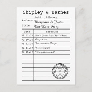 Cartão Postal De Anúncio Vintage Library Card Salvar a Data