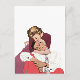 Cartão Postal De Anúncio Vintage Love and Romance, Newlyweds em rosa