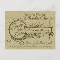 Vintage Ornament and Burlap Save the Date