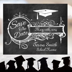 Cartão Postal De Anúncio Vintage Ornament & Chalk Graduação Salva A Data