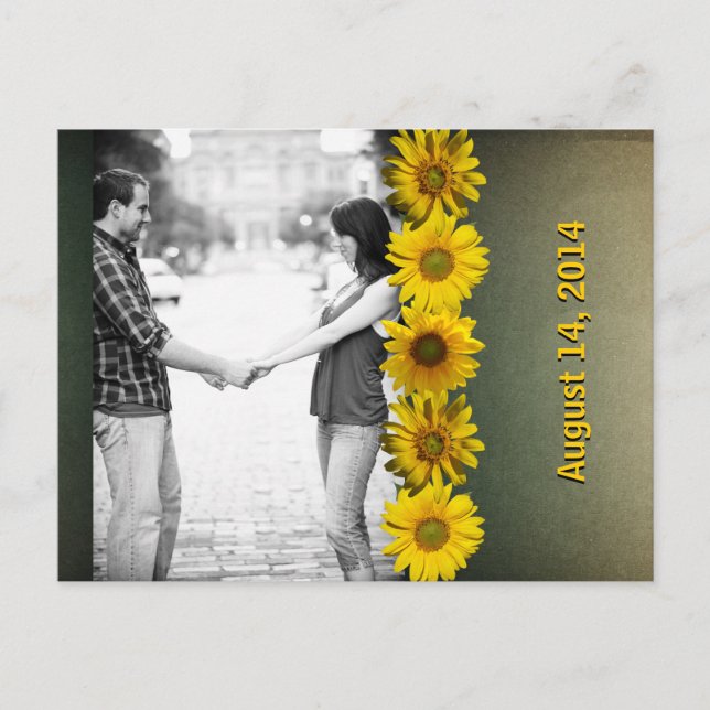 Cartão Postal De Anúncio Vintage Paper Yellow Sunflower Photo Save the Date (Frente)