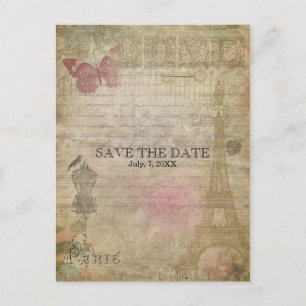 Cartão Postal De Anúncio Vintage Paris Chic Weding SAVE THE DATE Card
