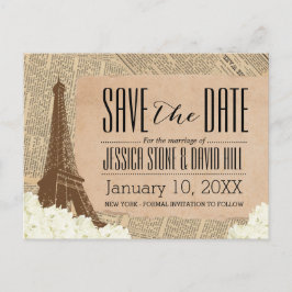 Cartão Postal De Anúncio Vintage Paris Eiffel Tower Floral Salvar a Data