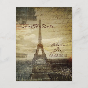 Cartão Postal De Anúncio vintage Paris Eiffel Tower Wedding salve data