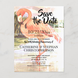 Cartão Postal De Anúncio Vintage Pink Flamingo Casamento Artístico
