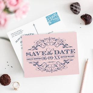 Cartão Postal De Anúncio Vintage Pink Flourish Wedish Salvar Data