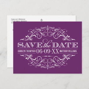 Cartão Postal De Anúncio Vintage Plum Purple Flourish Casamento Salvar Data