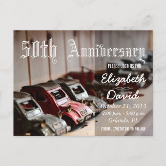 Cartão Postal De Anúncio Vintage Red Cars 50º Aniversário