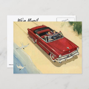 Cartão Postal De Anúncio Vintage Red Convertible Car, Mudança de endereço