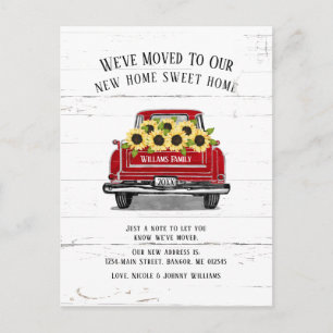 Cartão Postal De Anúncio Vintage Red Truck Amarelo Girassol Movimento Flora