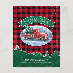 Cartão Postal De Anúncio Vintage Red Truck Feriado de Natal em Movimento