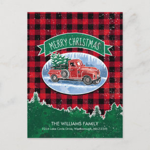 Cartão Postal De Anúncio Vintage Red Truck Merry Christmas Holiday Moving