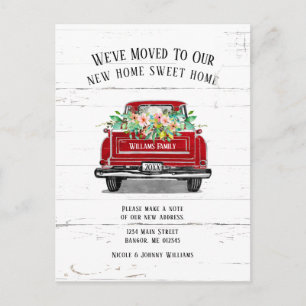 Cartão Postal De Anúncio Vintage Red Truck Movimento Floral Rosa Rosa