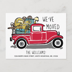 Cartão Postal De Anúncio Vintage Red Truck Nova Casa Branca em Movimento