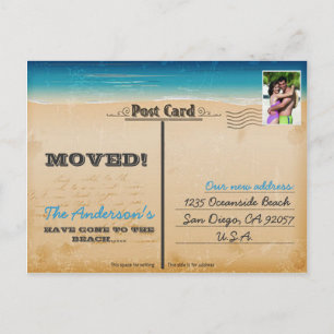 Cartão Postal De Anúncio Vintage Retro Beach Change of Address Photo