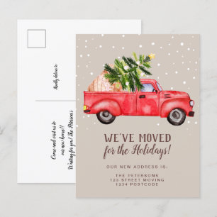 Cartão Postal De Anúncio Vintage retro caminhão vermelho árvore de Natal 